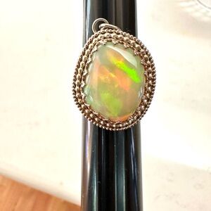Rainbow Broadflash Ethiopian Opal Pendant, Sterling Silver, 12 Carat, See video